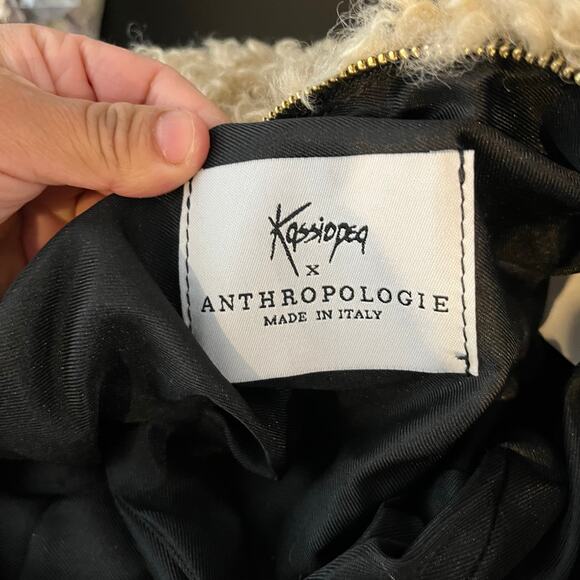 Kassiopea X‎ Anthropologie Shoulder Bag Cow Leather Cozy Teddy Soft Neutral